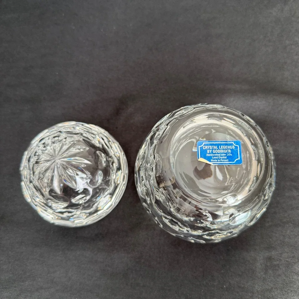 Godinger Crystal Legends Egg Trinket Box Candy Dish 24% Lead Crystal Made Poland
